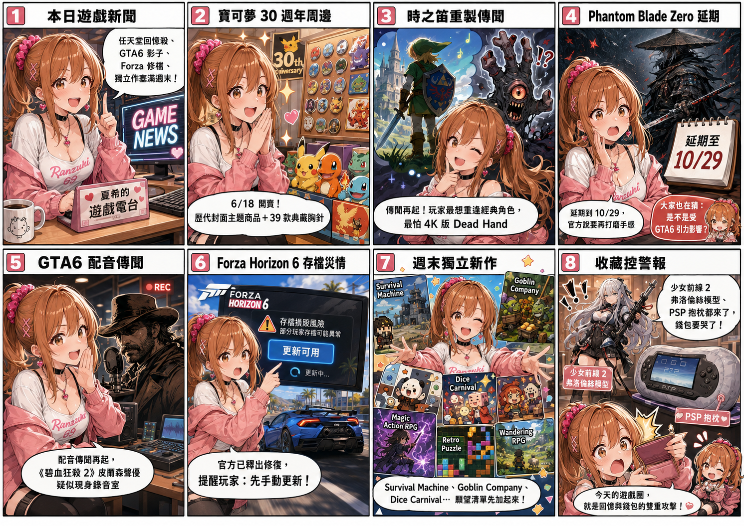星野 夏希 八格漫畫：今日遊戲新聞，從寶可夢 30 週年到獨立新作塞滿週末