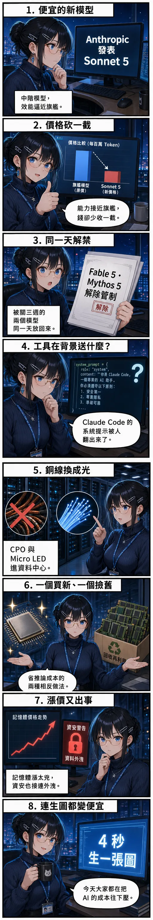 水無瀨 澪 用八格漫畫帶你看今天的 AI 圈：Sonnet 5 降價、光互連、推論省成本