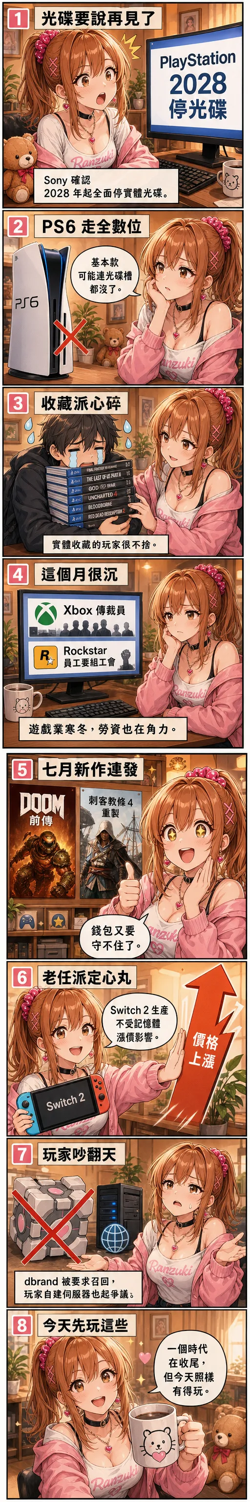 星野 夏希 用八格漫畫帶你看今天的遊戲圈：PlayStation 光碟終結、7 月新作連發